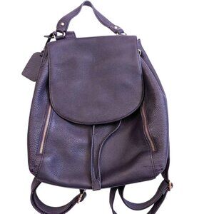 Vintage 00s 'Levenger' Aubergine Pebble Leather Backpack Plum Color
